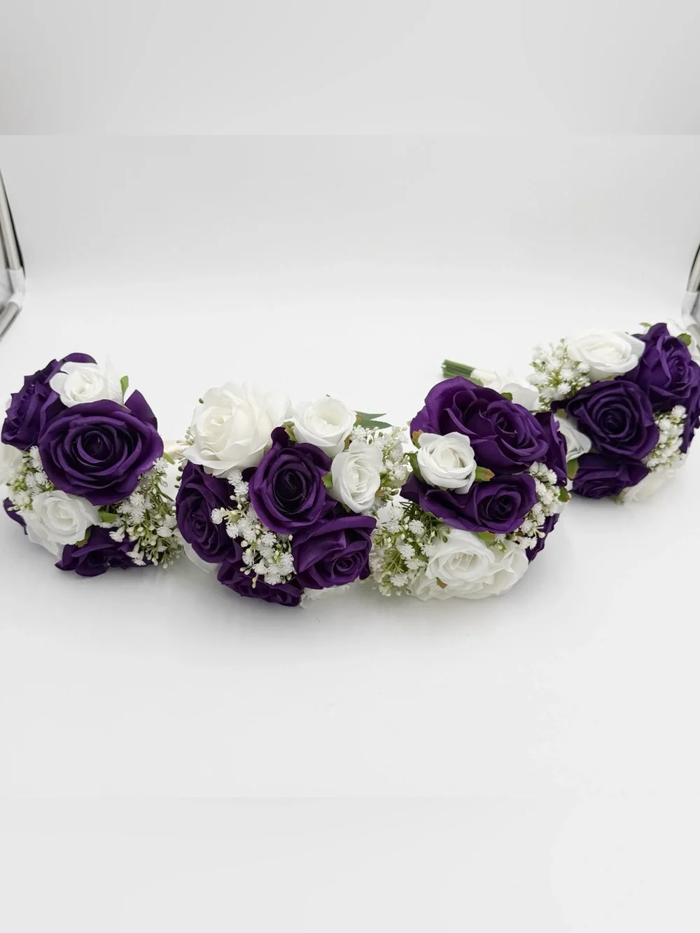 Wedding Bridesmaid Bouquets Set of 4, Artificial Silk Flowers Arrangement